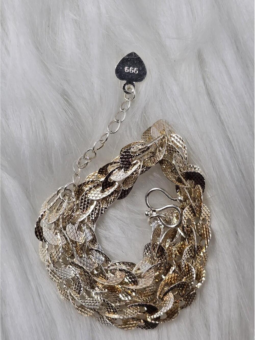 .999 Fine Silver Two-Tone Diamond Cut Link Bracelet 7-8.25"
